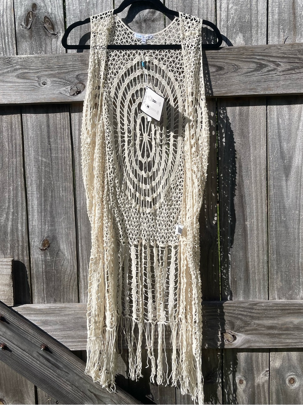 blue island Crochet Fringe Swim Coverup in Cream NWT Sz S/M